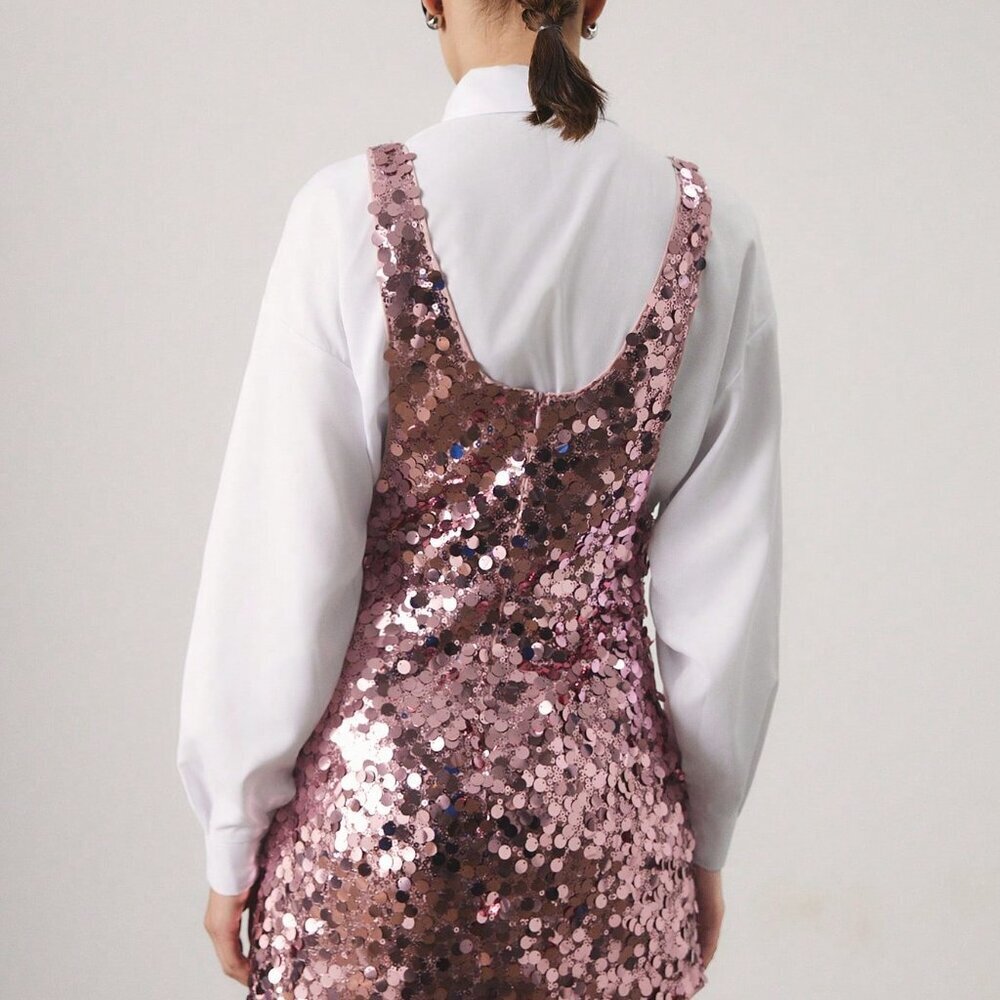 Pink Casual Women's Sequin Strap Sequined Mini Dress - Picture 2 of 5